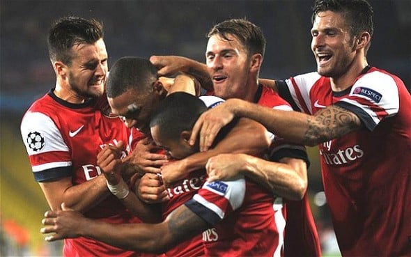 Arsenal celebrating a goal