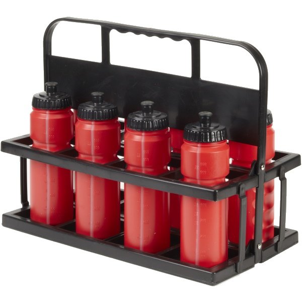 8 Water Bottles & Collapsible Plastic Carrier Red Bottles