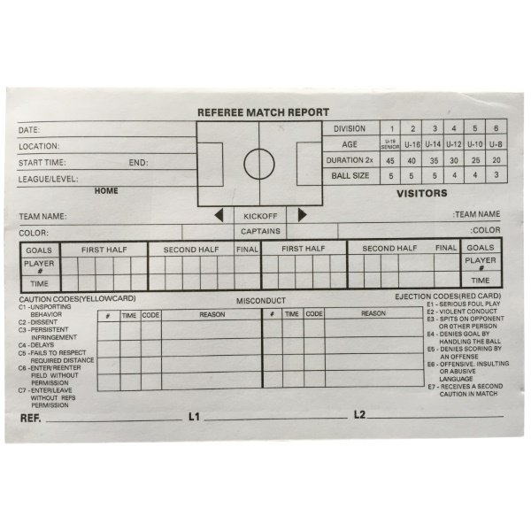 Referee's Match Report Refill Pad