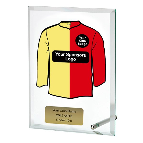 Glass Award With Personalised Halves Shirt