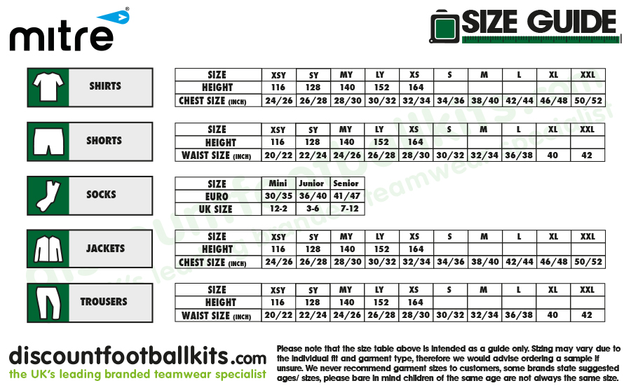 kids football jersey sizes