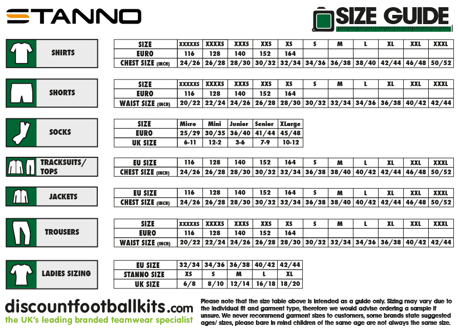 nike football kit sizes